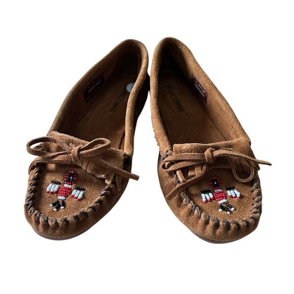 Minnetonka Women’s Size 8 Suede Hard Sole Thunderbird Moccasin Loafers NEW - Picture 1 of 7